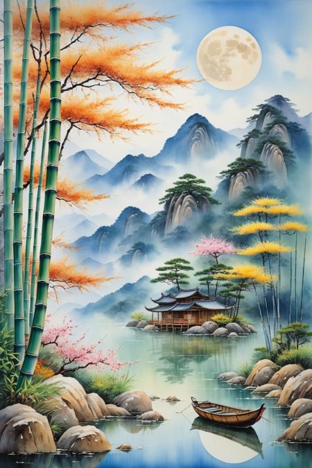 01525-1614598547-oil and watercolor painting,_After the new rain in the empty mountains,the weather comes late to autumn.,_The moon between pine,.png